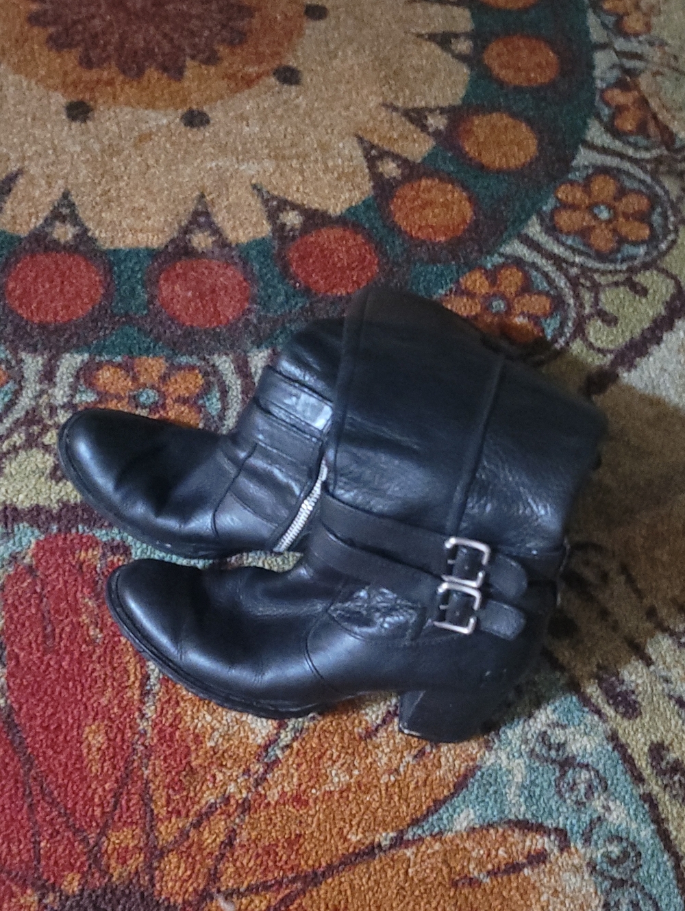Born Black Leather Double Buckle Ankle Boots